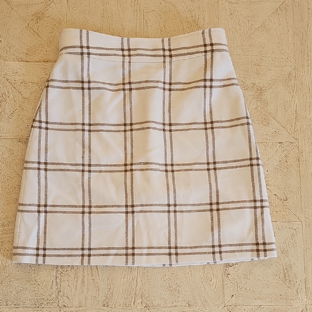J. Crew Cream and Brown Plaid Mini Skirt
